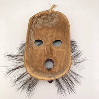 Mexican Vintage Hand-painted Wood Jaguar Dance Mask with Tusks and Quills