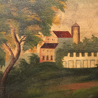 Wonderful Hudson River School Oil on Wood Panel with Farm, Waterfall