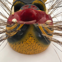 Mexican Vintage Hand-painted Wood Jaguar Dance Mask with Tusks and Quills