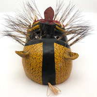 Mexican Vintage Hand-painted Wood Jaguar Dance Mask with Tusks and Quills