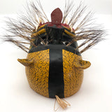 Mexican Vintage Hand-painted Wood Jaguar Dance Mask with Tusks and Quills