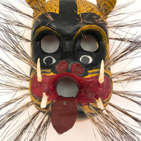 Mexican Vintage Hand-painted Wood Jaguar Dance Mask with Tusks and Quills