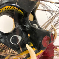 Mexican Vintage Hand-painted Wood Jaguar Dance Mask with Tusks and Quills