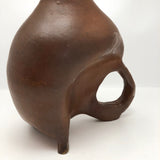 Sculptural Large Brown Pottery Pitcher with Long Neck