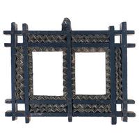 Painted Chip Carved Antique Tramp Art Double Frame