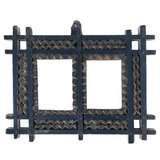 Painted Chip Carved Antique Tramp Art Double Frame