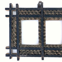 Painted Chip Carved Antique Tramp Art Double Frame