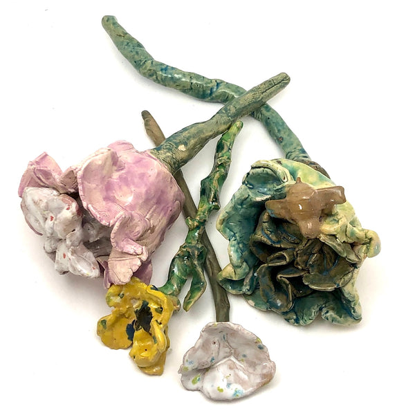 Exuberant, Presumably Kid Made Ceramic Flowers - A Bouquet