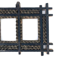 Painted Chip Carved Antique Tramp Art Double Frame