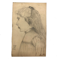 Pencil Drawing of Marthe in Profile on French Furniture Shop Card