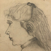 Pencil Drawing of Marthe in Profile on French Furniture Shop Card