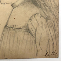 Pencil Drawing of Marthe in Profile on French Furniture Shop Card