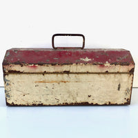Big Old Metal Tool Box with Chippy Red and Cream Paint