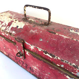 Big Old Metal Tool Box with Chippy Red and Cream Paint