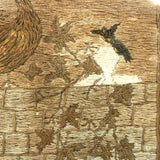 Folky Antique Crewelwork Perched Peacock with Birds and Ivy