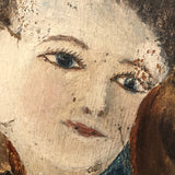Boy in Hat with Dogs Victorian Era Painting on Wood Panel