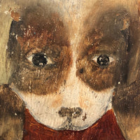 Boy in Hat with Dogs Victorian Era Painting on Wood Panel