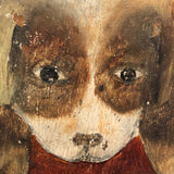 Boy in Hat with Dogs Victorian Era Painting on Wood Panel