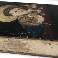 Boy in Hat with Dogs Victorian Era Painting on Wood Panel