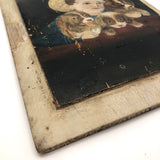 Boy in Hat with Dogs Victorian Era Painting on Wood Panel