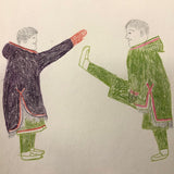 Large Signed Inuit Crayon and Graphite Drawing of Many Figures