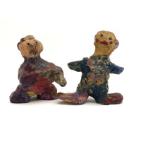 Marvelously Colorful Pair of Sculpted Clay Figures