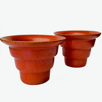 Japanese Art Deco Tiered Orange Ceramic Planters - a Pair