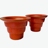 Japanese Art Deco Tiered Orange Ceramic Planters - a Pair