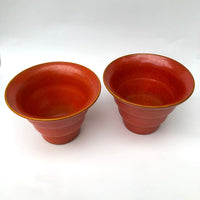 Japanese Art Deco Tiered Orange Ceramic Planters - a Pair
