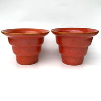 Japanese Art Deco Tiered Orange Ceramic Planters - a Pair