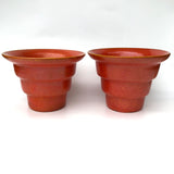 Japanese Art Deco Tiered Orange Ceramic Planters - a Pair