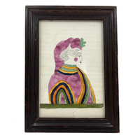Fantastic 19th Century Pennsylvania Fraktur Watercolor of Woman in Profile
