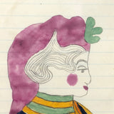 Fantastic 19th Century Pennsylvania Fraktur Watercolor of Woman in Profile