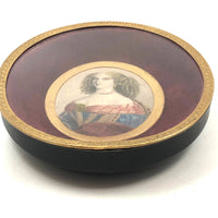 SOLD Antique Miniature Hand-colored Engraved Portrait of Fancy Woman in Fancy Frame