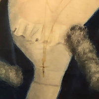 Woman with Cross and Blue Velvet Cape, 19th C Watercolor Portrait in Period Frame
