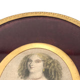 SOLD Antique Miniature Hand-colored Engraved Portrait of Fancy Woman in Fancy Frame