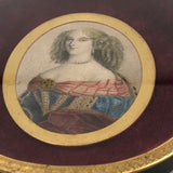 SOLD Antique Miniature Hand-colored Engraved Portrait of Fancy Woman in Fancy Frame