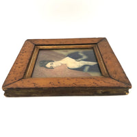 Woman with Cross and Blue Velvet Cape, 19th C Watercolor Portrait in Period Frame