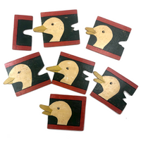 Wonderful Old Handmade, Hand-painted Wooden Ducks in a Row  Puzzle