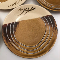 Great Set of Seven Mustard and Cream Japanese Studio Pottery Small Plates
