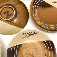 Great Set of Seven Mustard and Cream Japanese Studio Pottery Small Plates