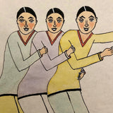 Marvelous 1929 Ink and Watercolor Drawing of Three Women