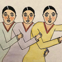 Marvelous 1929 Ink and Watercolor Drawing of Three Women