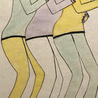 Marvelous 1929 Ink and Watercolor Drawing of Three Women