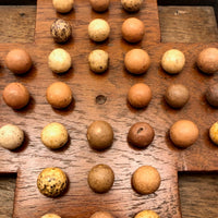 Excellent Old Handmade Marbles Solitaire Board with Clay Marbles