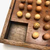 Excellent Old Handmade Marbles Solitaire Board with Clay Marbles