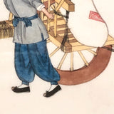 Antique Chinese Gouache Painting of Two Figures with Cart on Pith Paper, Signed