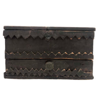 Wonderful 19th Century Folk Art / Tramp Art Box With Birds and Interior Lined with Quack Medicine Advertisement