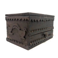 Wonderful 19th Century Folk Art / Tramp Art Box With Birds and Interior Lined with Quack Medicine Advertisement