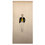 Dapper Fellow with Red Tie and Yellow Vest, 1920s Ink and Watercolor Drawing
